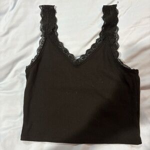 American Eagle Black Ribbed Tank with Lace Detail